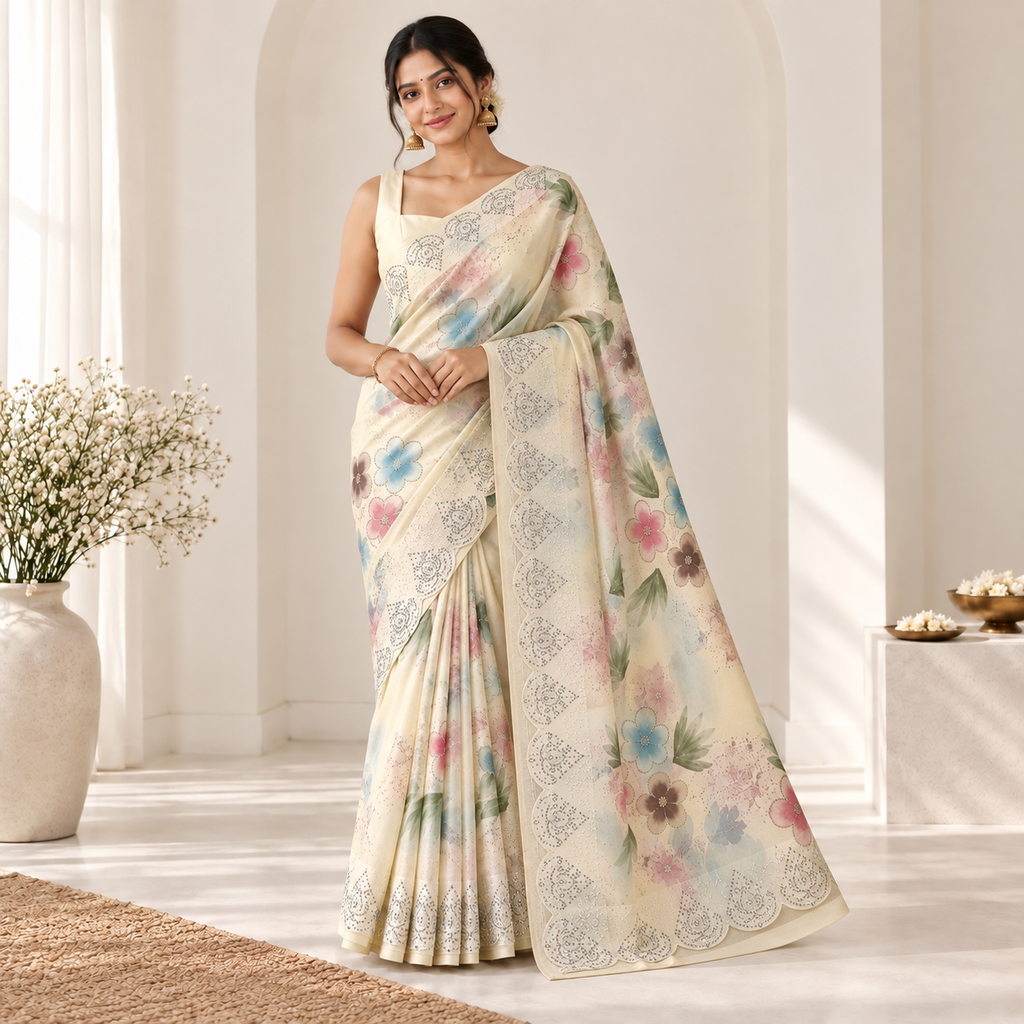Ivory Bloom Saree