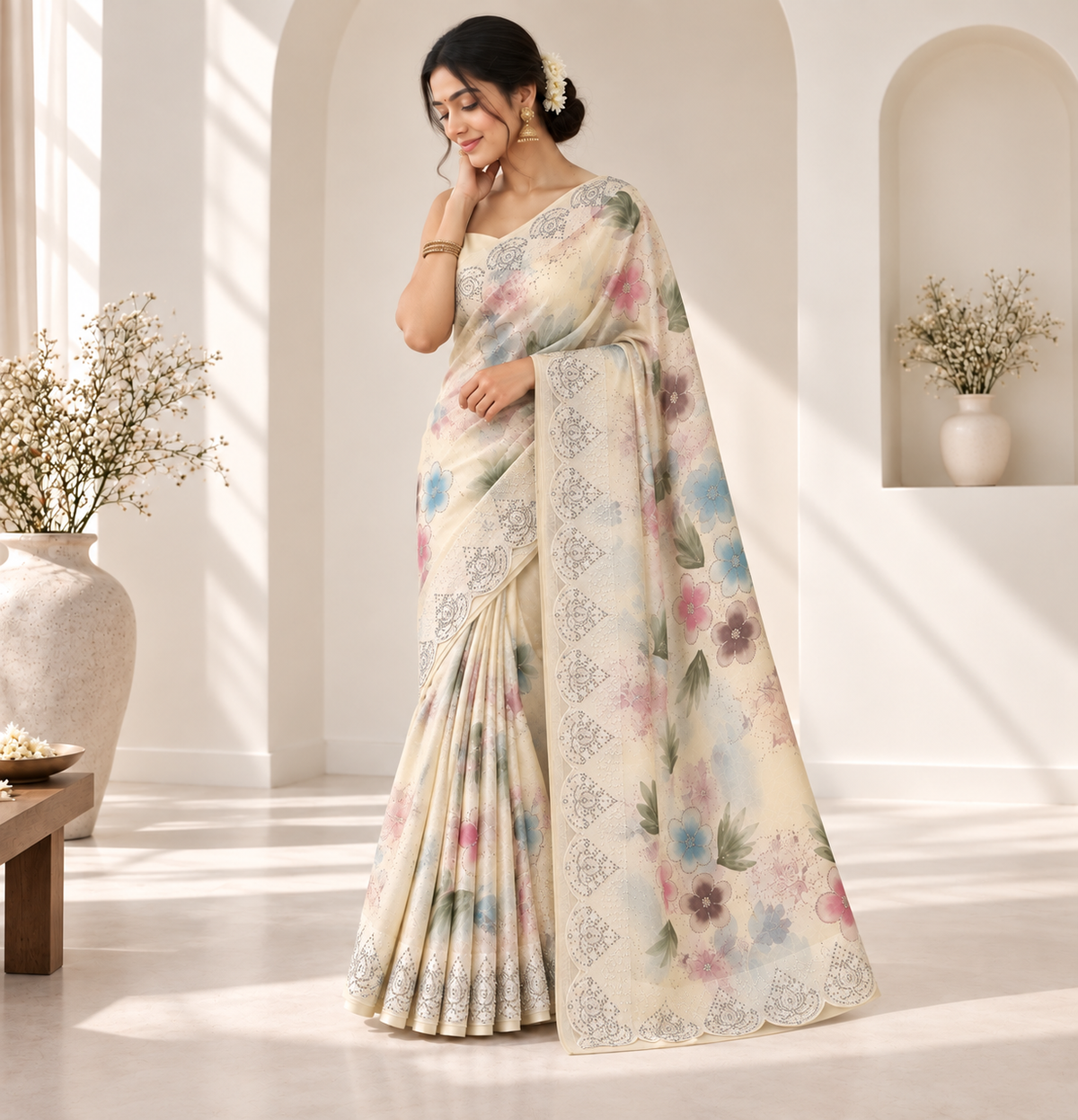 Ivory Bloom Saree